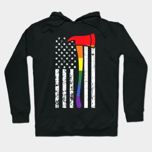 Firefighter American Flag LGBT-Q Gay Pride Flag Fireman Hoodie